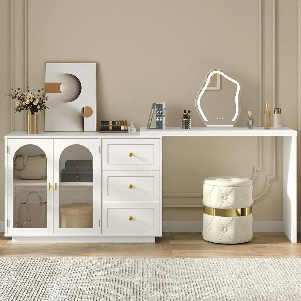 Large White Vanity Desk with Drawers