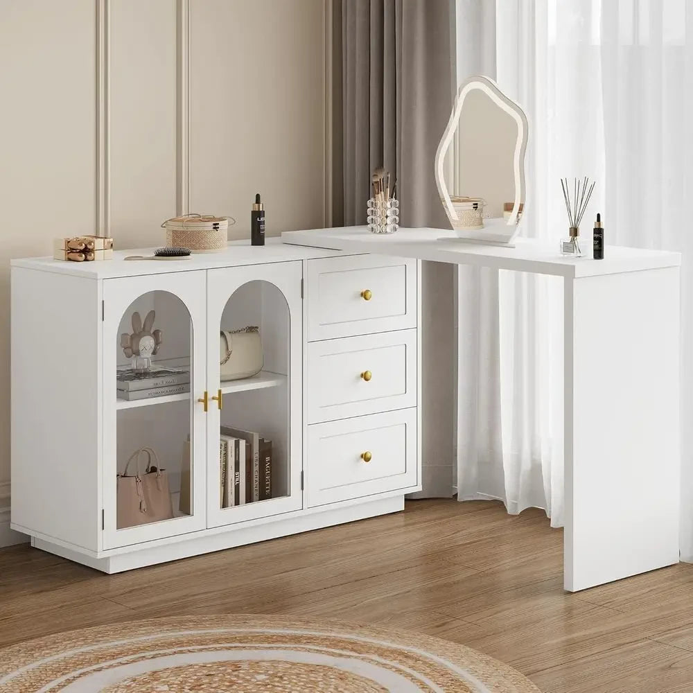 Large White Vanity Desk with Drawers