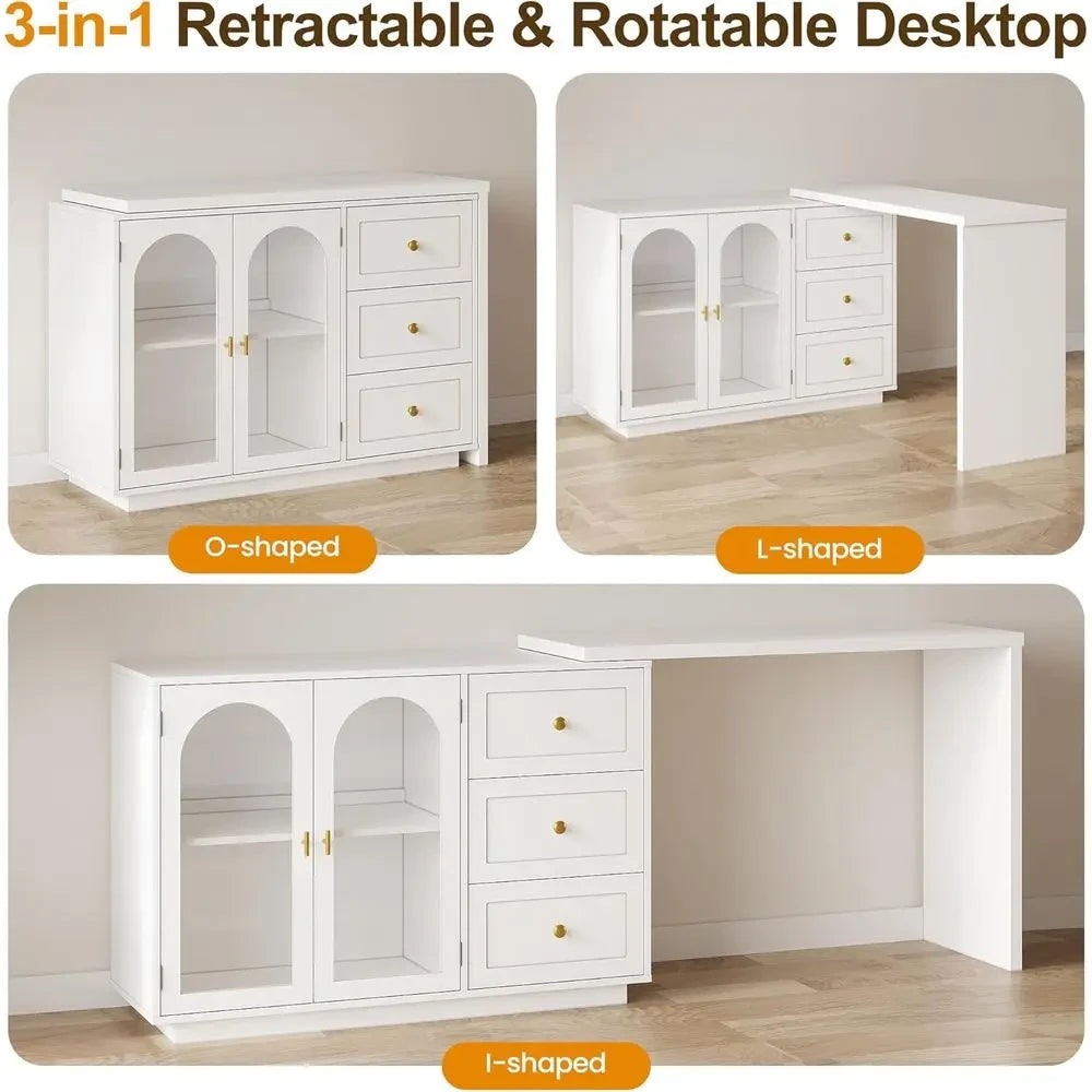 Large White Vanity Desk with Drawers