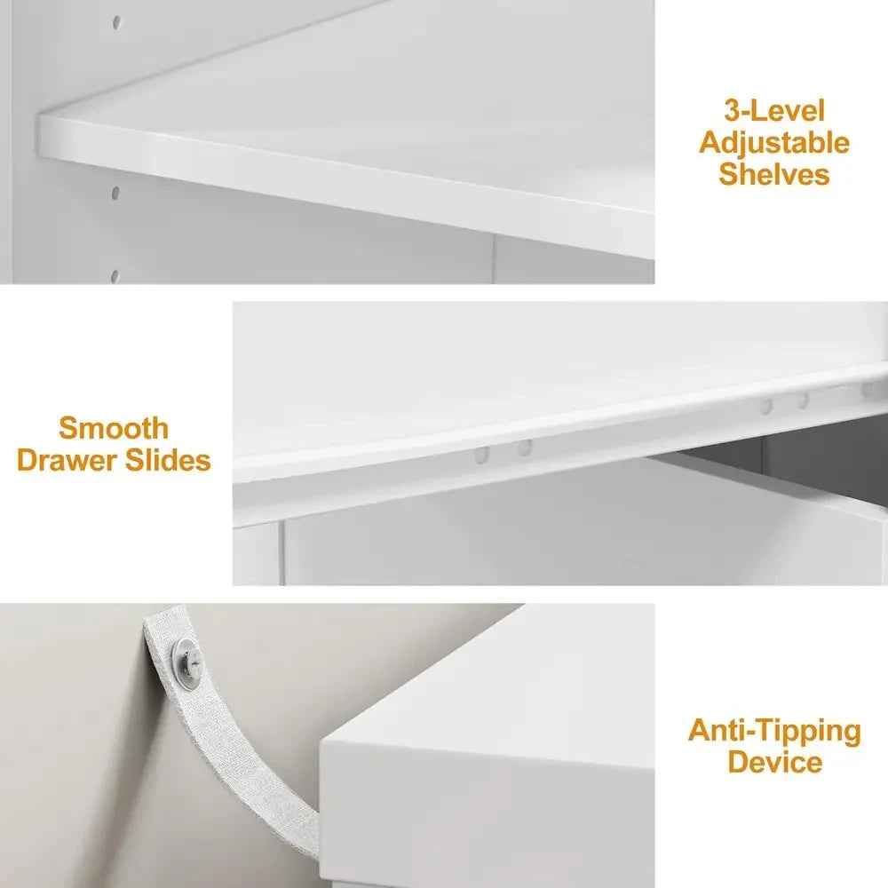 Large White Vanity Desk with Drawers