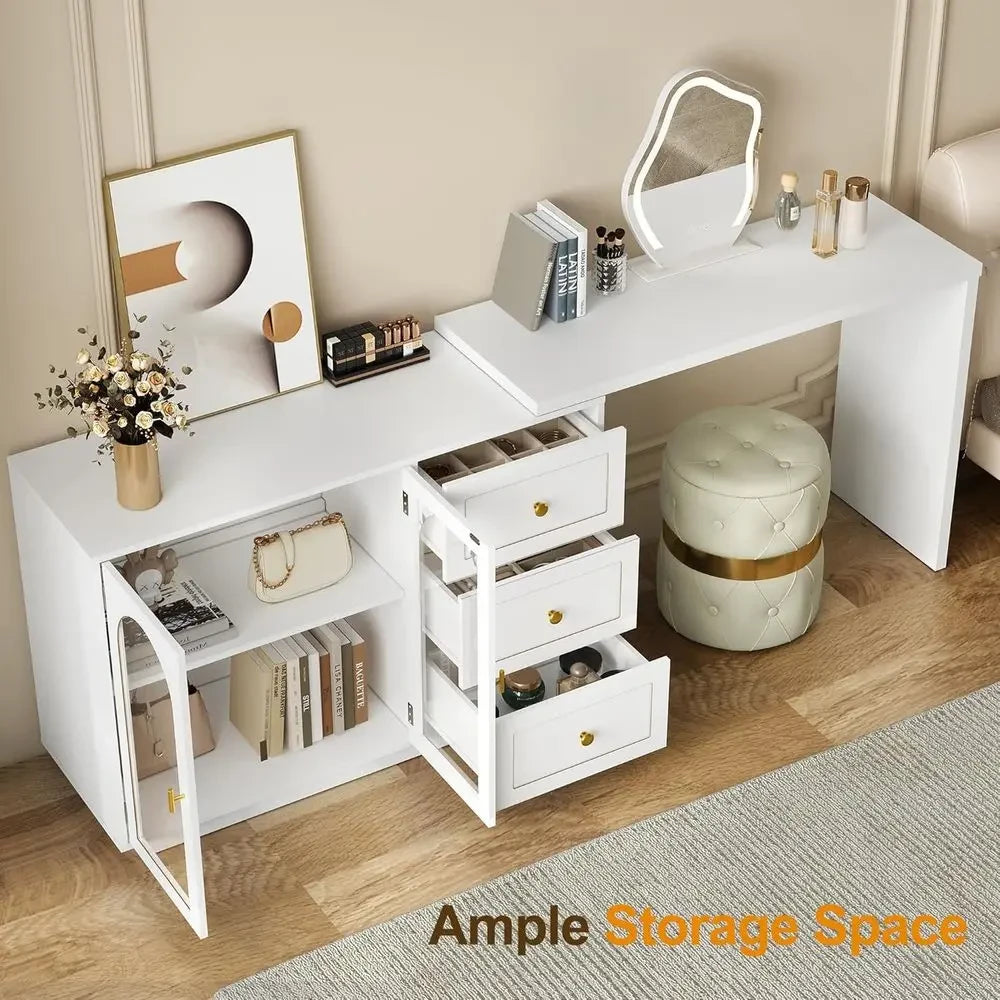Large White Vanity Desk with Drawers