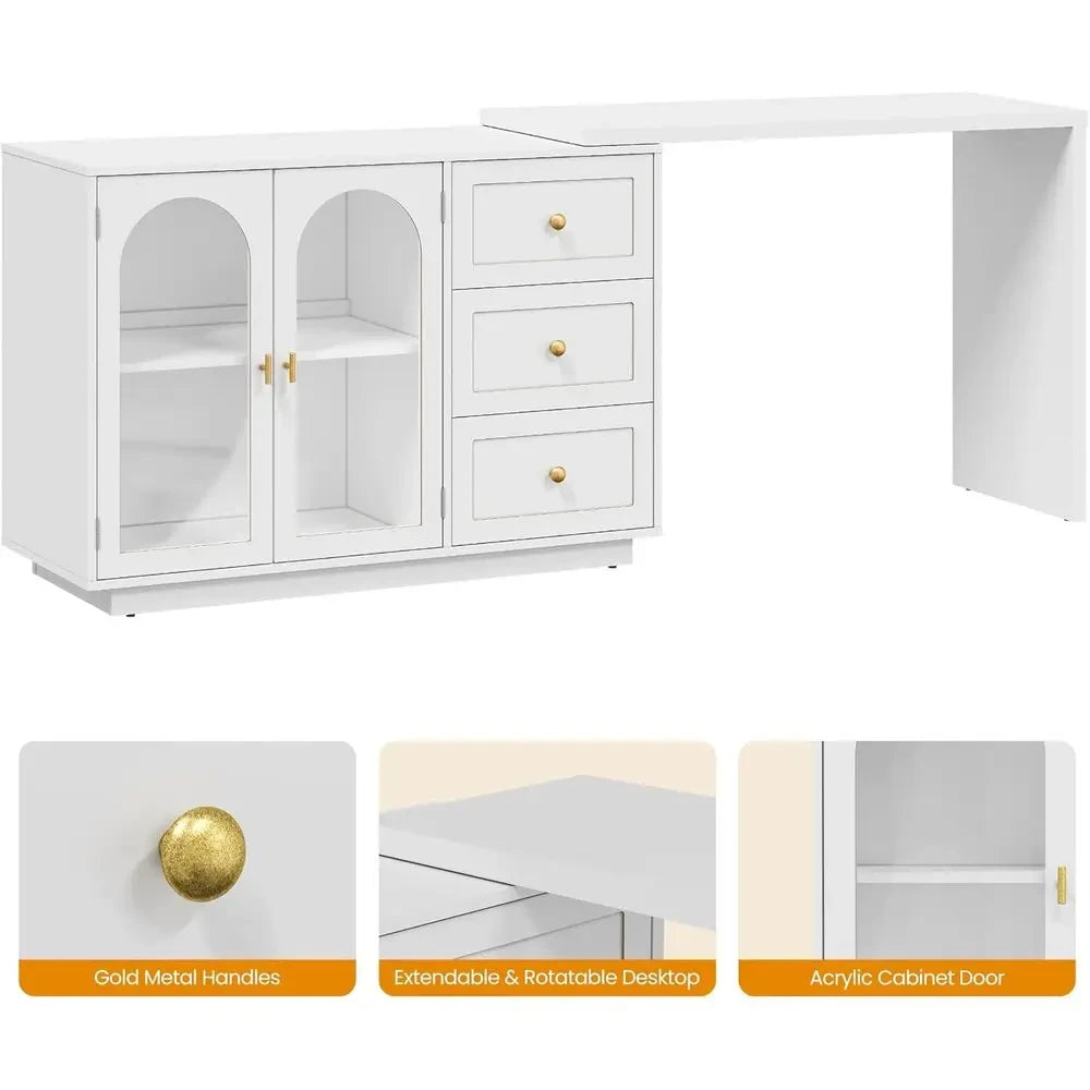 Large White Vanity Desk with Drawers